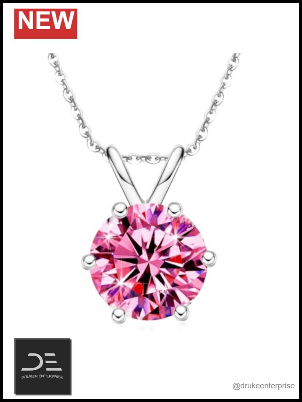 1-3ct Pink Moissanite Pendant Necklace 925 Silver Women Jewelry Gift